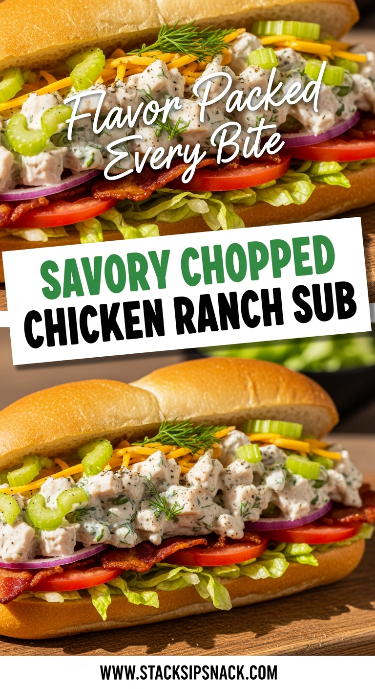 Savory chopped chicken ranch sub with creamy dressing and fresh vegetables