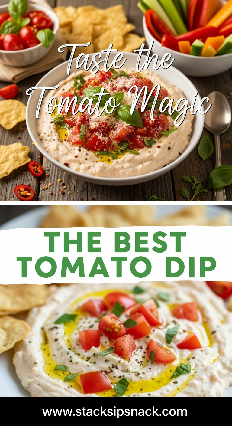 Best tomato dip with fresh tomatoes, basil, pita, and cucumber slices