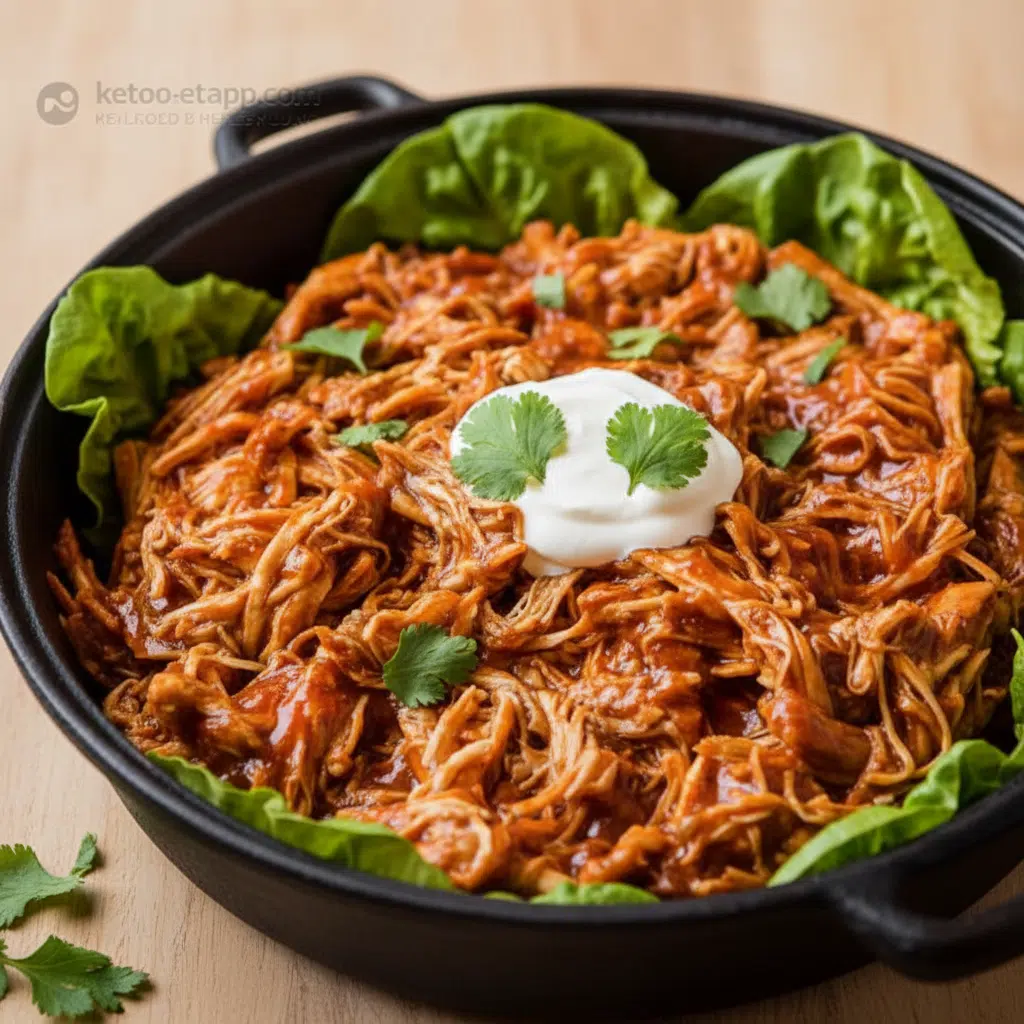 Crockpot Meals for Diabetics (Slow Cooker) 36 Pulled chicken coated in thick BBQ sauce, tender and glistening, served with optional lettuce wraps.