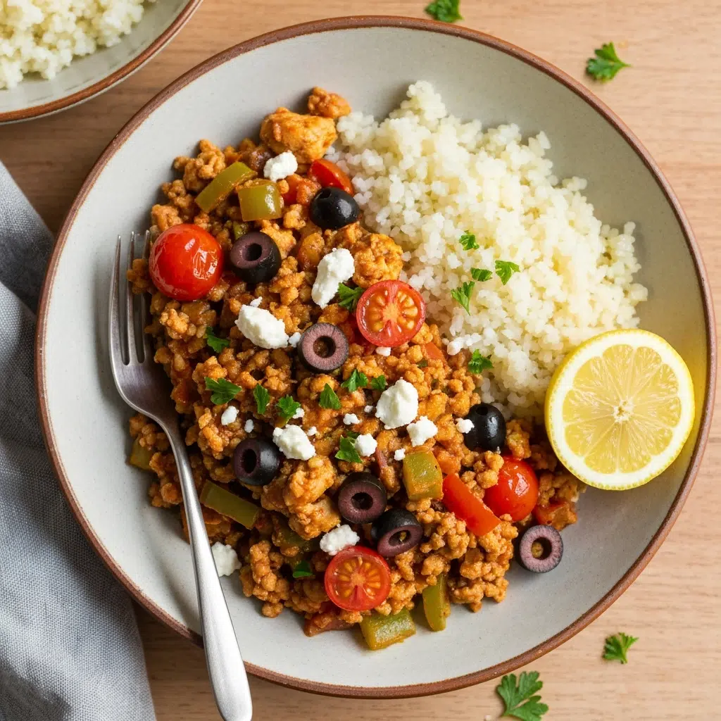Mediterranean Keto Ground Chicken Skillet with Olives and Feta 6 Mediterranean keto chicken skillet 2025 10 05T214717.184Z 1