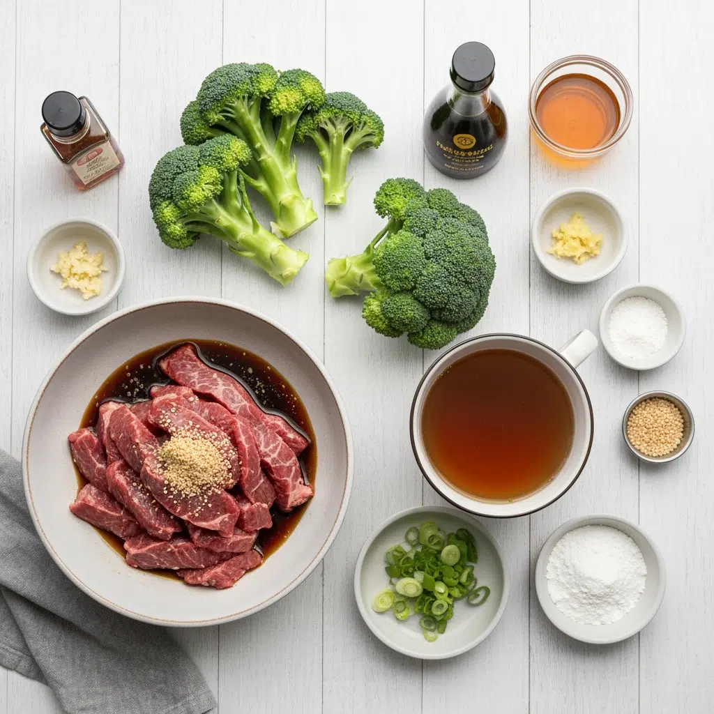 Chinese Beef and Broccoli (One Pan Take-Out) 5 beef broccoli ingredients overhead flatlay 2025 10 04T215103.697Z