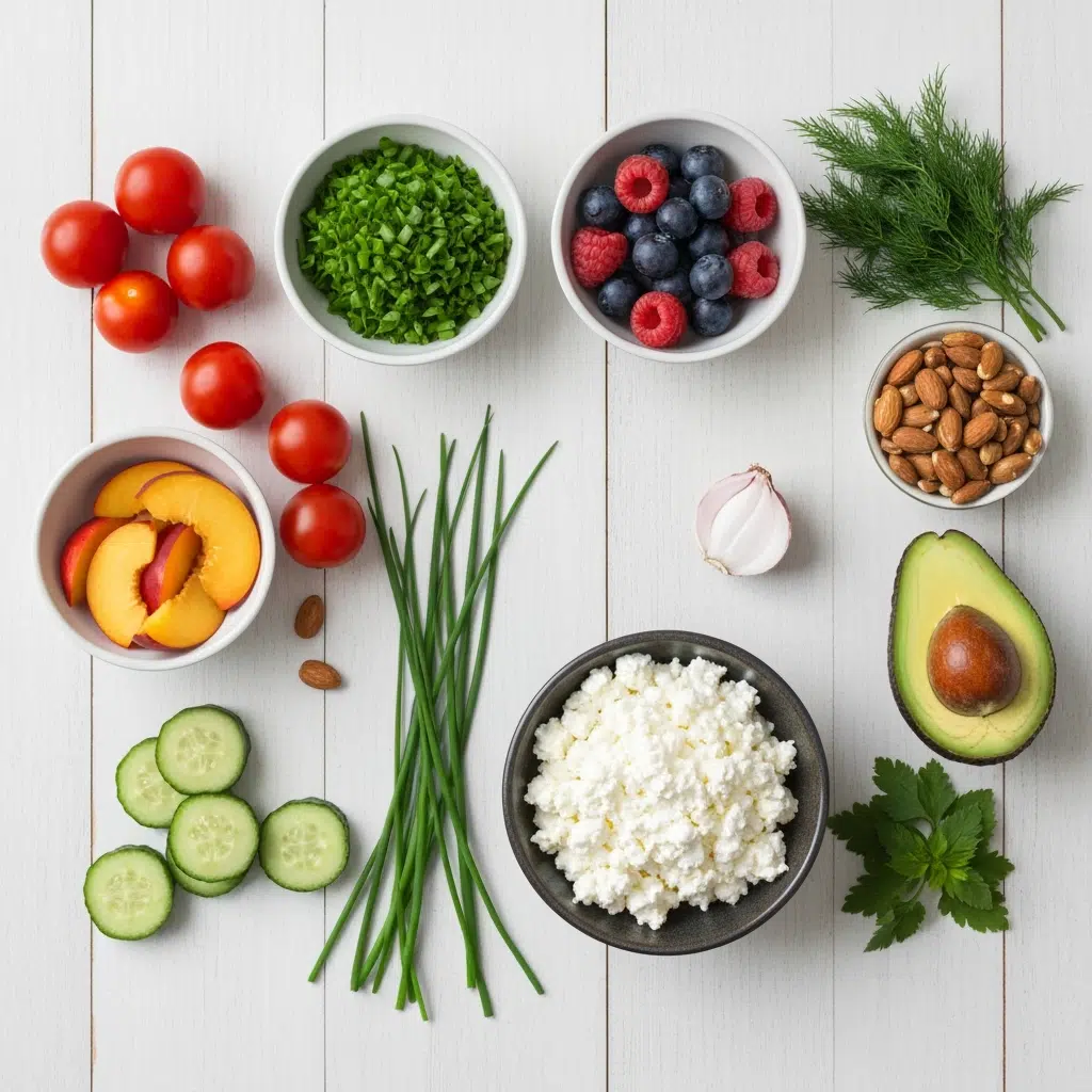 Quick High-Protein Cottage Cheese 5 cottage cheese ingredients overhead flatlay 2025 10 05T120814.739Z