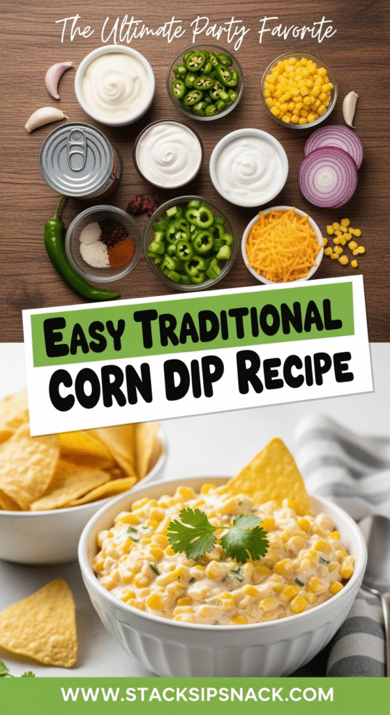 Easy Traditional Corn Dip Recipe 8 Easy traditional corn dip recipe with creamy ingredients and tortilla chips.