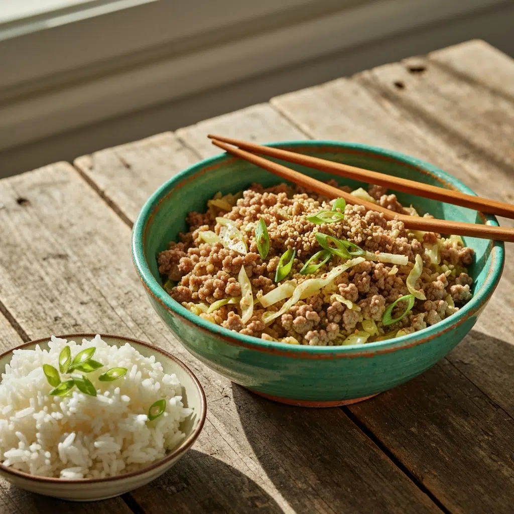 Quick and Easy Egg Roll in a Bowl Recipe 6 egg roll bowl pork cabbage rice 2025 10 05T135050.331Z 1