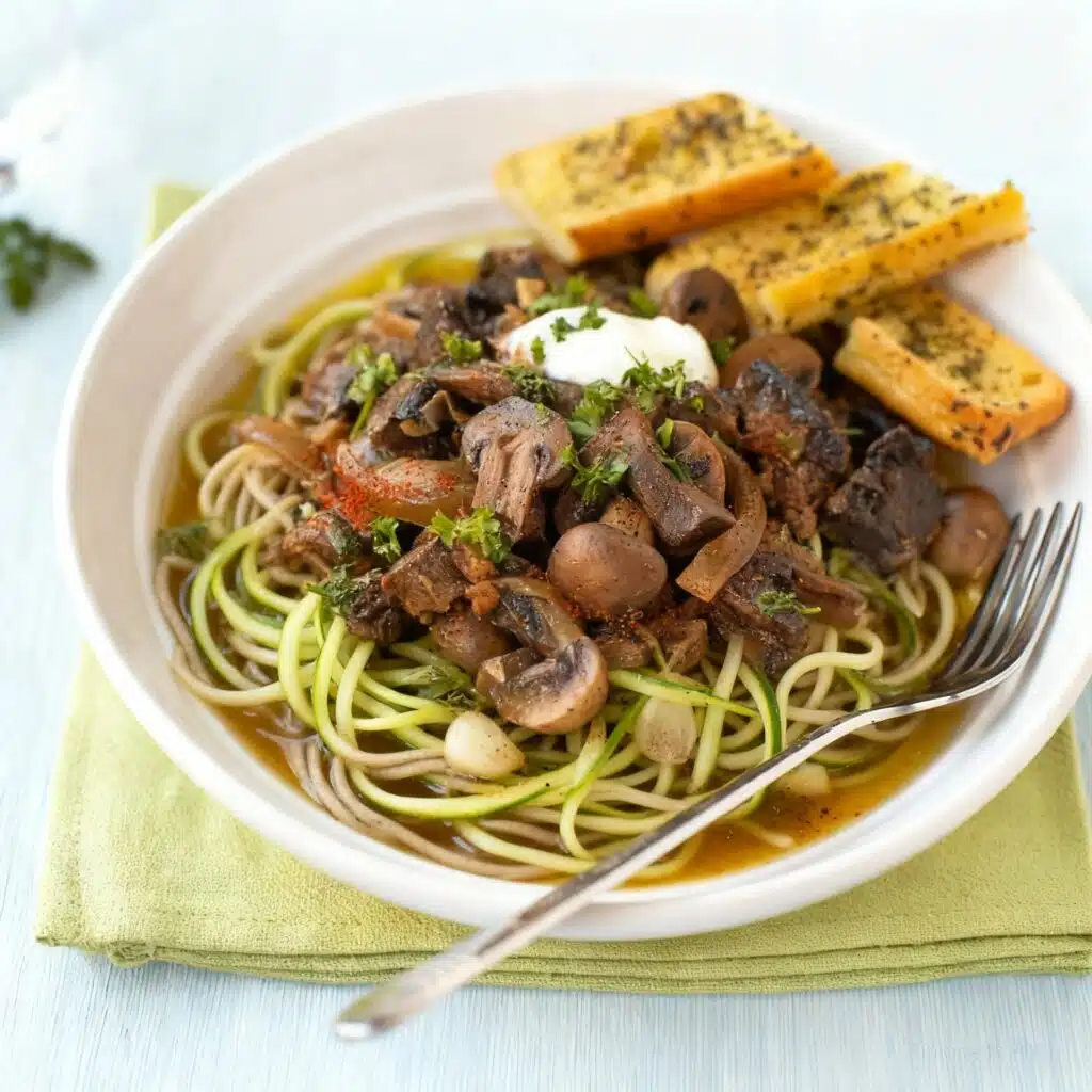 Crockpot Meals for Diabetics (Slow Cooker) 47 Creamy mushroom stroganoff with sliced mushrooms and herbs, served over whole-grain or zucchini noodles.