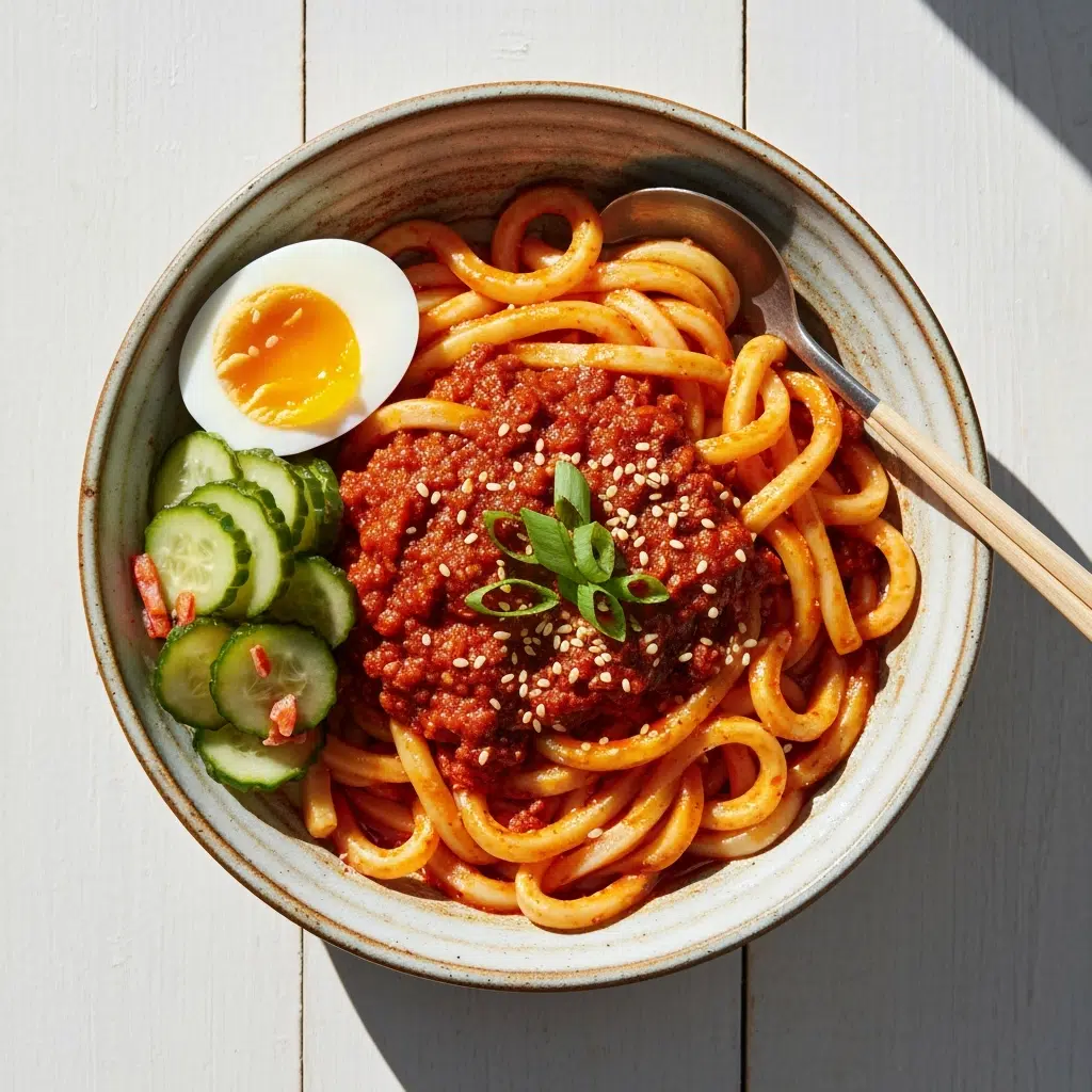 Quick and Easy 5 Minute Chili Udon Recipe 6 steaming chili udon bowl garnished 2025 10 05T191611.661Z 1