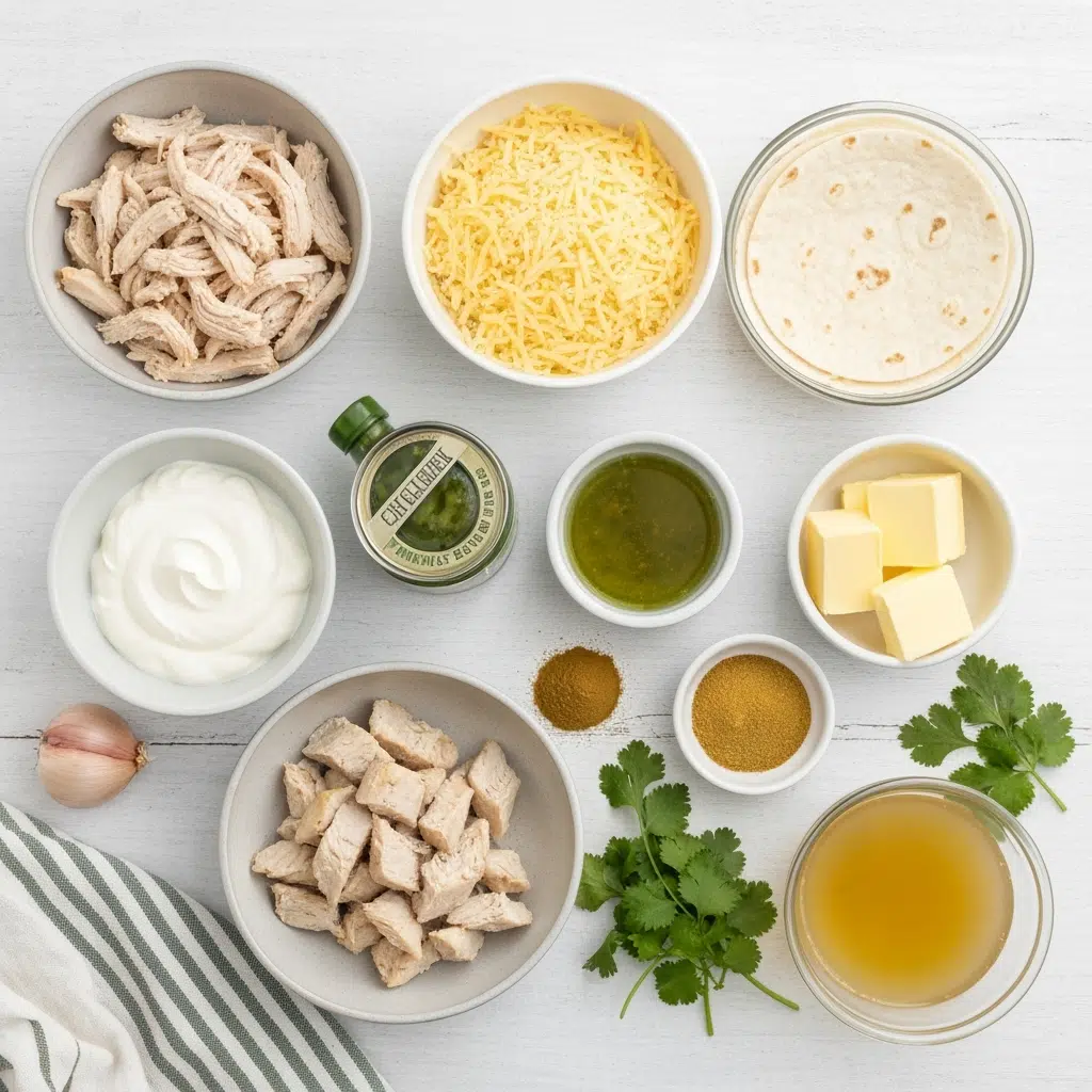 White Chicken Enchiladas 5 white chicken enchilada ingredients overhead 2025 10 03T152048.093Z 1