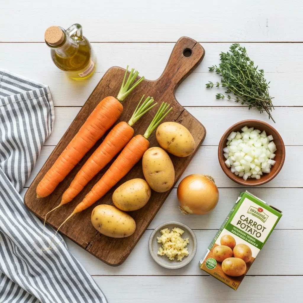 Easy Carrot Potato Soup 5 carrot potato soup ingredients overhead 2025 10 15T142743.434Z