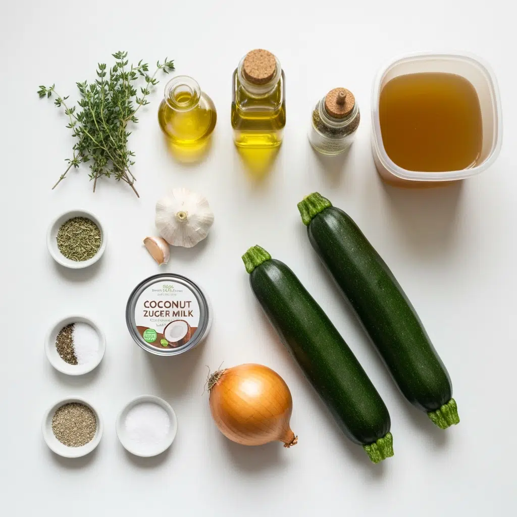 Easy Creamy Zucchini Soup 5 creamy zucchini soup ingredients overhead 2025 10 07T054340.731Z