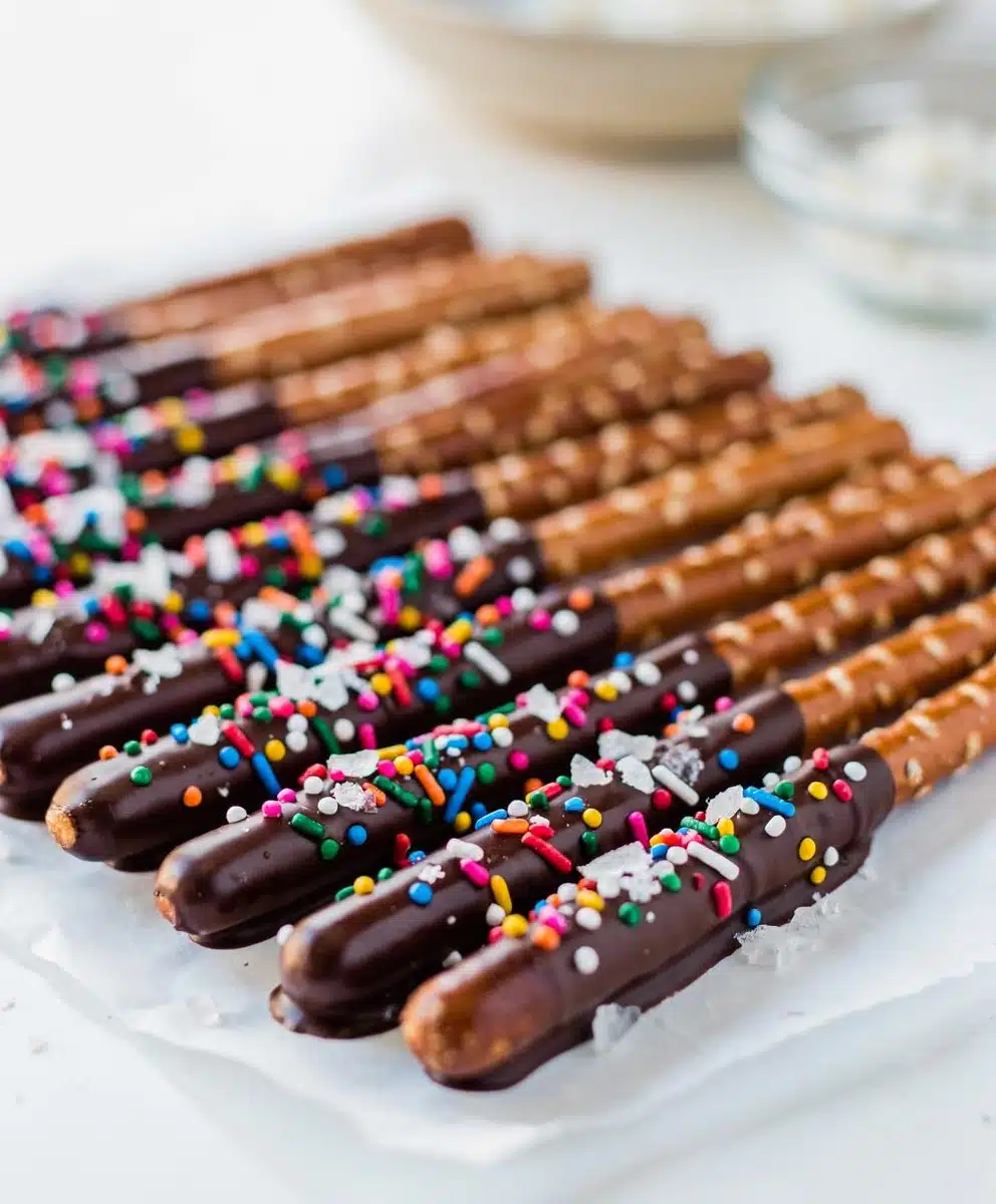 Chocolate Dipped Pretzel Rods 6 Chocolate Dipped Pretzel Rods featured image