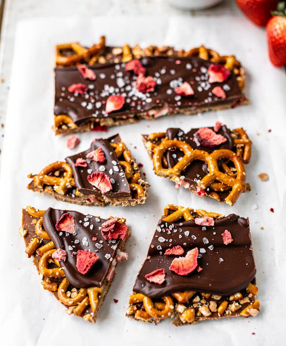 Chocolate Covered Strawberry Bark With Pretzels 6 Chocolate Covered Strawberry Bark With Pretzels featured image