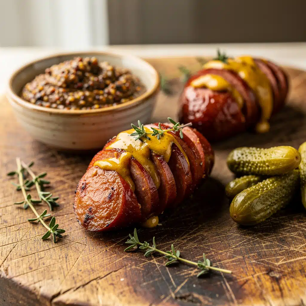 Mustard Hasselback Kielbasa Bites 6 Ingredients for Mustard Hasselback Kielbasa Bites