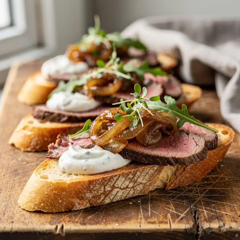 Steak Crostini with Horseradish Sauce & Caramelized Onions 6 Ingredients for Steak Crostini with Horseradish Sauce & Caramelized Onions