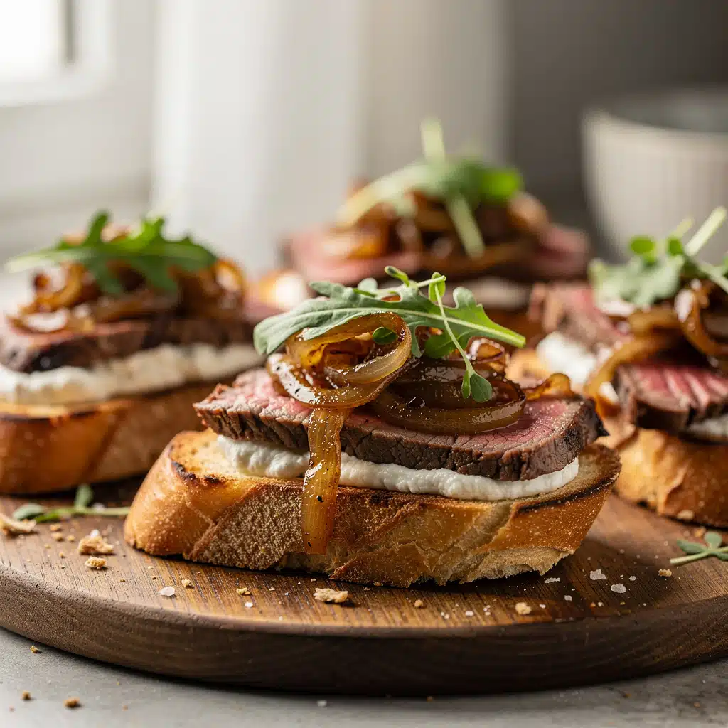 Steak Crostini with Horseradish Sauce & Caramelized Onions 7 Recipe variations for Steak Crostini with Horseradish Sauce & Caramelized Onions