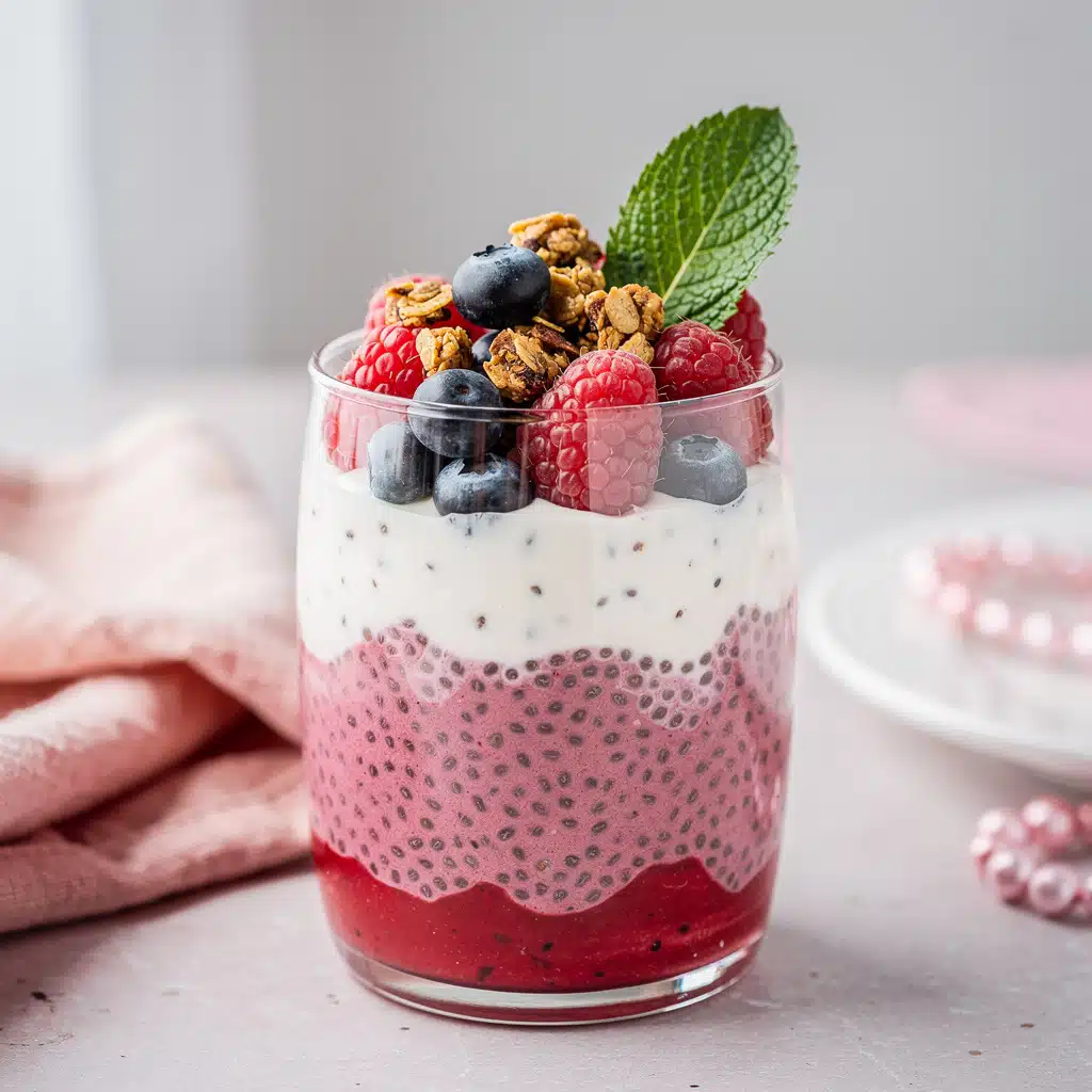 Lightened Up Valentine Treat Recipes That Still Feel Fancy 9 Valentine's Day raspberry chia pudding parfait with yogurt and fresh fruit.