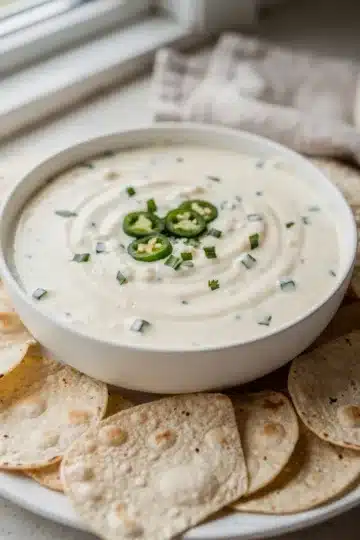 Queso Blanco Dip 12 Creamy homemade queso blanco dip with jalapeño and cilantro for dipping chips