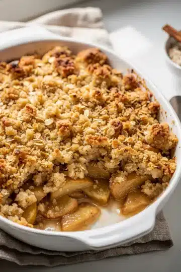 Apple Cinnamon Crumble 13 Homemade apple cinnamon crumble with creamy filling and crispy oat topping.