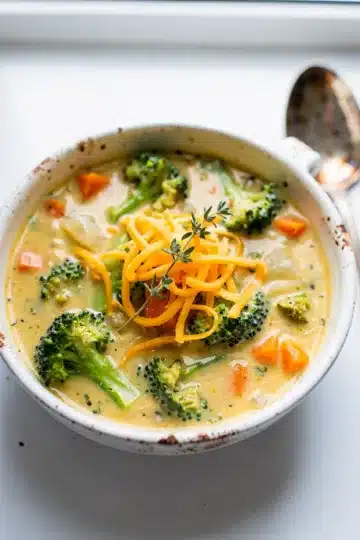 Creamy Broccoli Cheddar Soup 11 Creamy broccoli cheddar soup recipe in a close up Pinterest style photo