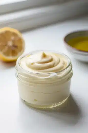 Homemade Mayonnaise with Olive Oil 11 Creamy homemade olive oil mayonnaise recipe with vibrant natural lighting