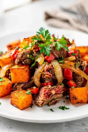 Sweet Potato Corned Beef Hash 12 Crispy sweet potato corned beef hash in rustic cast iron skillet recipe