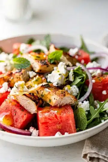 Watermelon Feta Chicken Salad 11 Juicy watermelon and creamy feta chicken salad for a fresh summer meal.