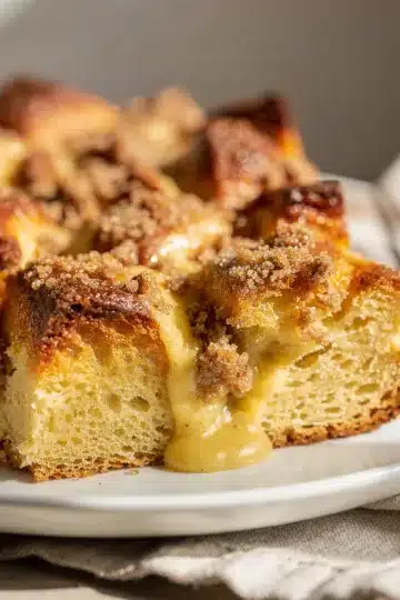 Baked Overnight French Toast Bake 11 Creamy baked overnight French toast bake with crispy golden edges and berries.