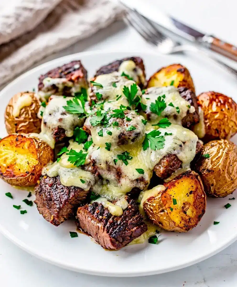 Cheesy Garlic Butter Steak Bites and Potatoes 6 Cheesy Garlic Butter Steak Bites and Potatoes featured image
