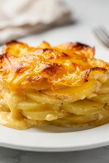 Classic Cheesy Scalloped Potatoes 26 Creamy scalloped potatoes recipe with golden cheese sauce and crispy baked top.