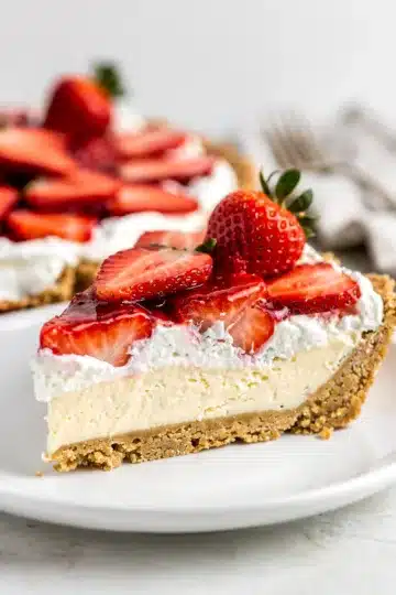 Creamy No Bake Strawberry Pie 11 Creamy no bake strawberry pie with a buttery crumb crust and glossy filling