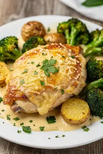 Creamy Parmesan Crusted Sheet Pan Chicken Dinner 11 Creamy Parmesan crusted chicken with roasted potatoes and broccoli dinner