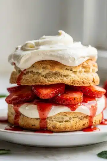 Creamy Strawberry Shortcake 14 Creamy strawberry shortcake with fluffy biscuit, juicy berries, and whipped cream frosting.