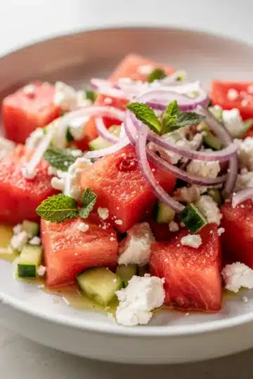 Watermelon Feta Mint Salad 11 Refreshing watermelon feta mint salad with creamy cheese and crisp fruit