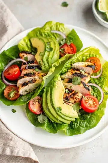 Cilantro Lime Grilled Chicken Lettuce Wrap 7 Cilantro lime grilled chicken lettuce wraps recipe with fresh avocado and vegetables