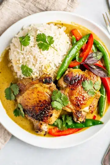 Coconut Curry Braised Chicken Thighs 13 Creamy coconut curry braised chicken thighs with bell peppers and snap peas