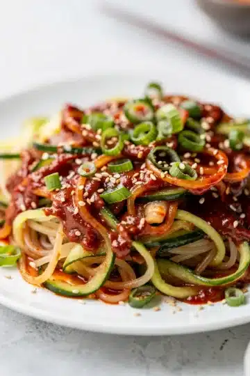 Spicy Gochujang Cucumber Cold Noodle Salad 11 Spicy gochujang cucumber cold noodle salad close up