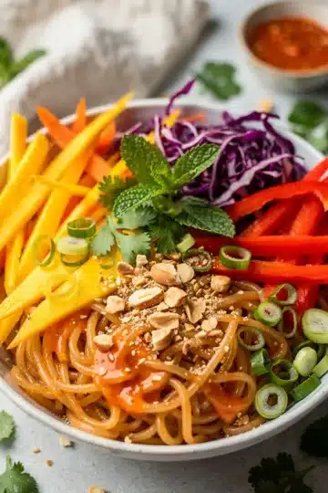 Mango Sriracha Cold Rice Noodle Bowl 13 Mango Sriracha cold rice noodle bowl close up