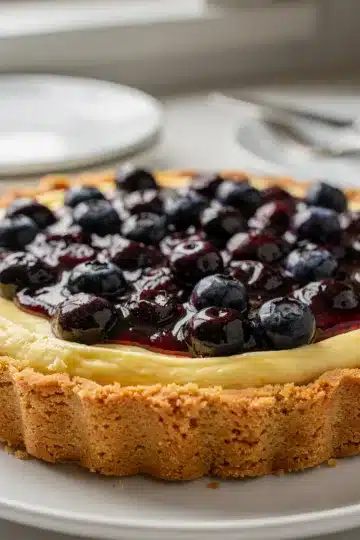 No Bake Lemon Blueberry Cheesecake Tart 12 No bake lemon blueberry cheesecake tart slice close up