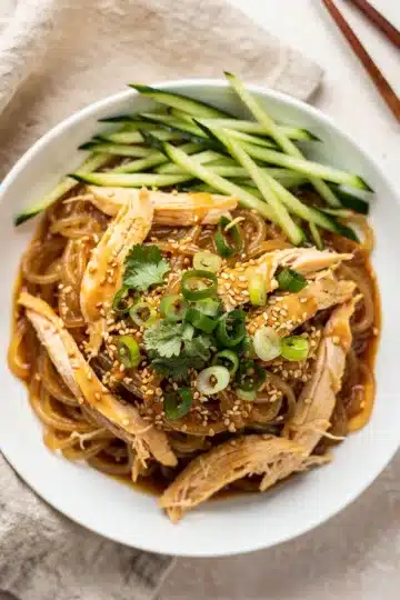 Peanut Sesame Glass Noodles with Shredded Chicken 11 Creamy peanut sesame glass noodles with shredded chicken recipe.