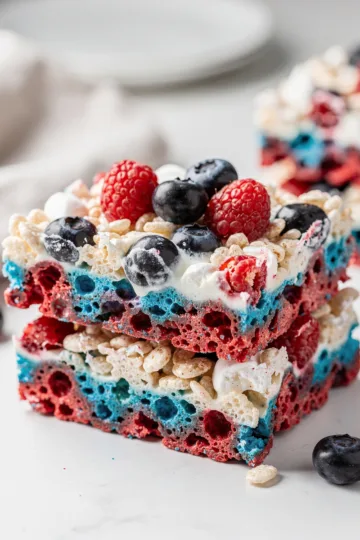 Red White and Blue Rice Krispie Treats 11 Red white blue Rice Krispie treats with fresh berries