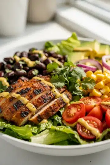 Southwest Chicken Salad Bowl 12 Colorful Southwest chicken salad bowl with creamy avocado and lime dressing