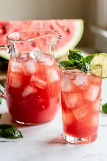 Watermelon Basil Agua Fresca 12 Refreshing Watermelon Basil Agua Fresca in icy glasses.