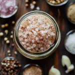 Homemade Himalayan pink salt blend with garlic, onion, and black pepper