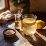 Himalayan pink salt water with lemon and apple cider vinegar for morning wellness