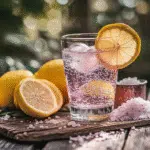 pink salt trick detox drink with lemon and ice