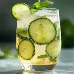zesty morning pink salt trick drink with cucumber and mint