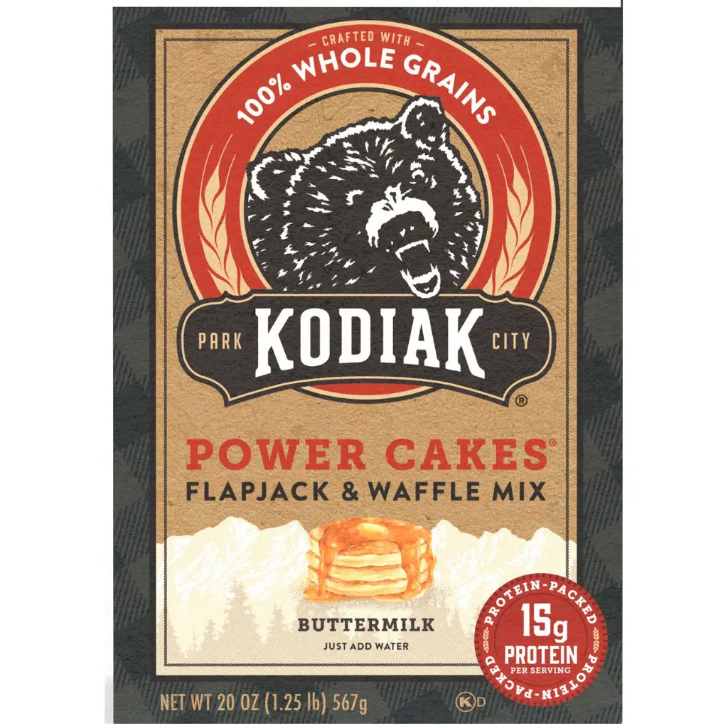 Kodiak Cakes Power Cakes buttermilk protein pancake mix with 15g protein per serving