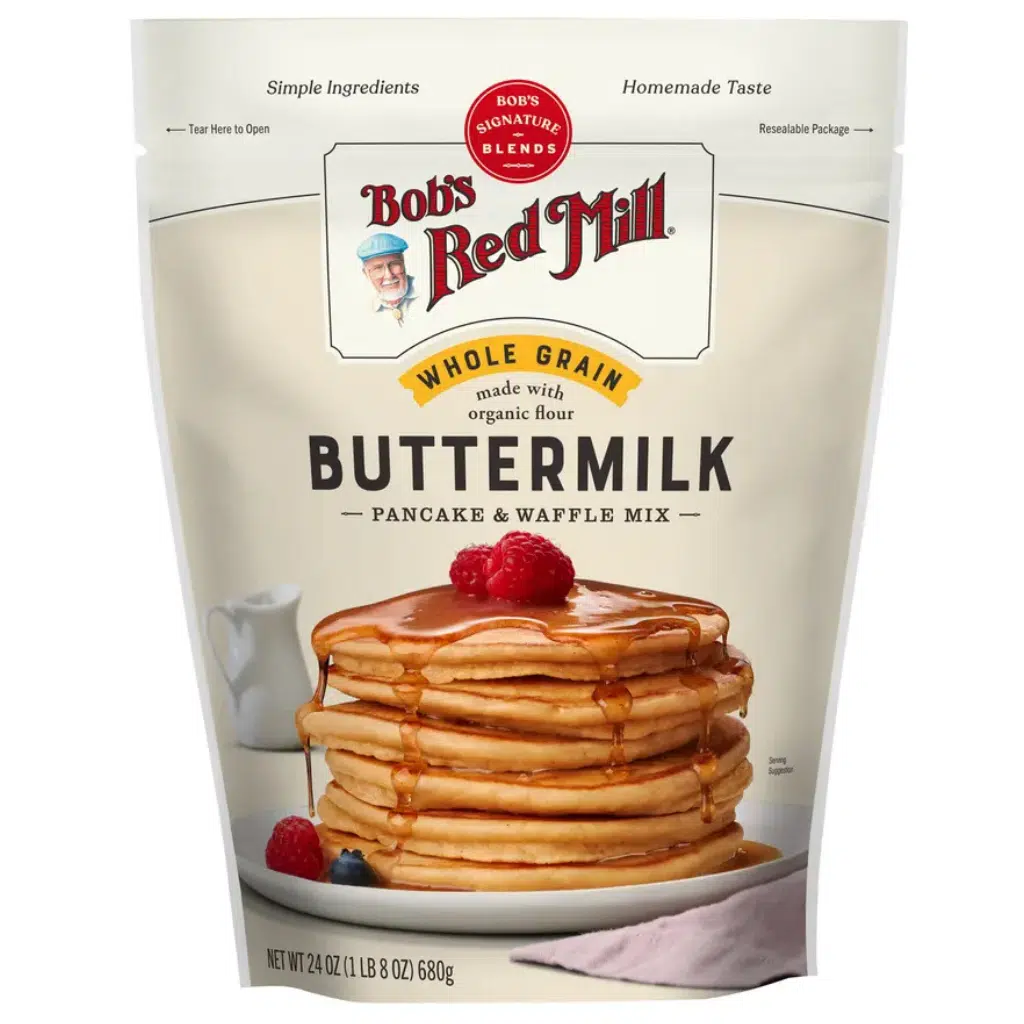 Bob’s Red Mill buttermilk protein pancake and waffle mix made with whole grain flour