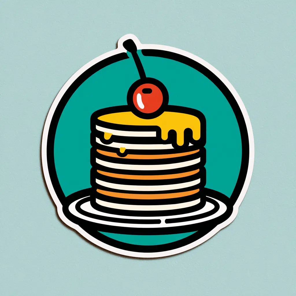 Flat vector icon of stacked pancakes with syrup and cherry, for Stack Sip Snack category