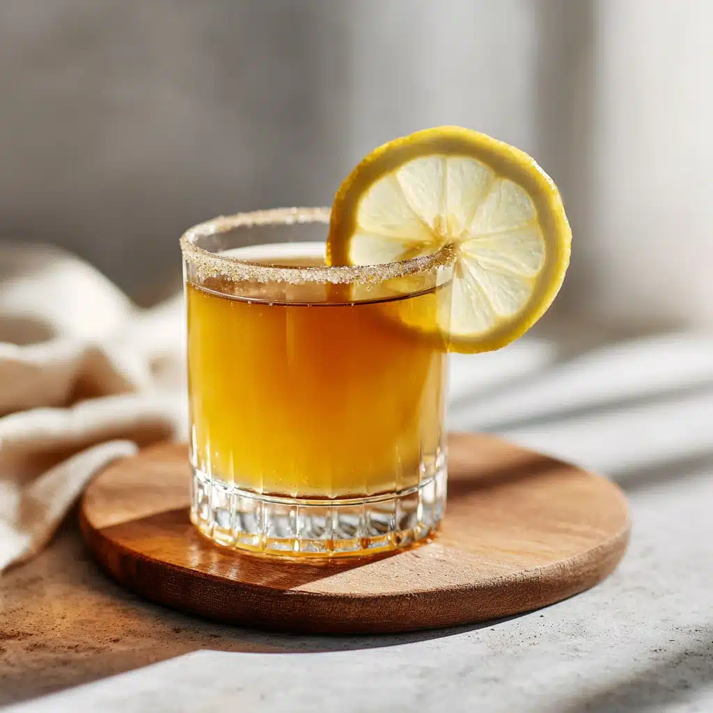 Glass of apple cider vinegar and Himalayan salt drink served with lemon slice