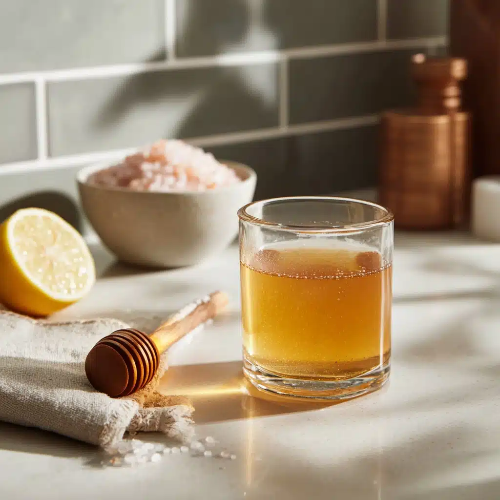 apple cider vinegar and Himalayan salt drink ingredients including lemon and honey